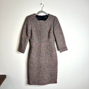 J. Crew Tweed 3/4 Sleeve Sheath Dress Black Pink Career Professional Modest Sz 6